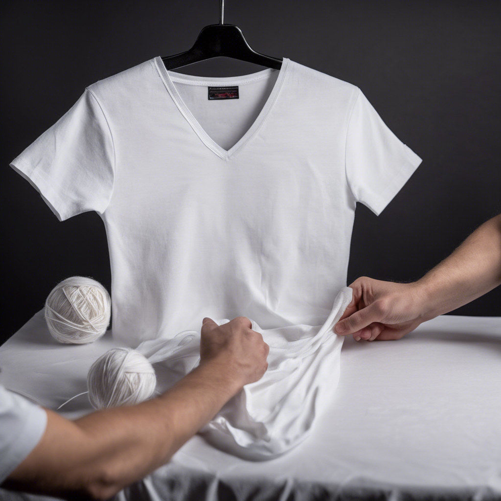 A Le'Shem garment on a hanger beside spools of string